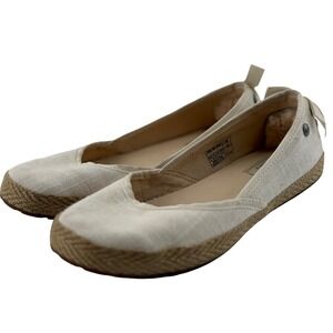 UGG Indah Espadrille Slip On Flat Canvas Lace Up Bow 1003493 Coastal Travel Sz 6